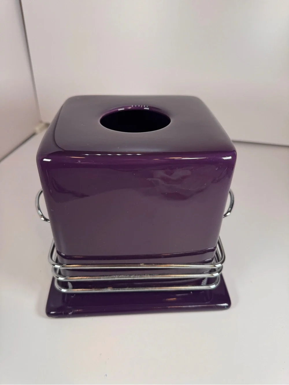 Gorgeous Vintage Deep Purple Y2K 90’s Ceramic Metal Tissue Box Holder With Base